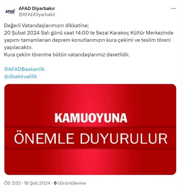 Afad Duyurdu Diyarbakirda Toki Konutlari Kura Cekim Tarihi Belli Oldu