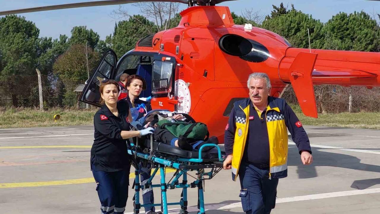 Yaşlı adamın imdadına ambulans helikopter yetişti