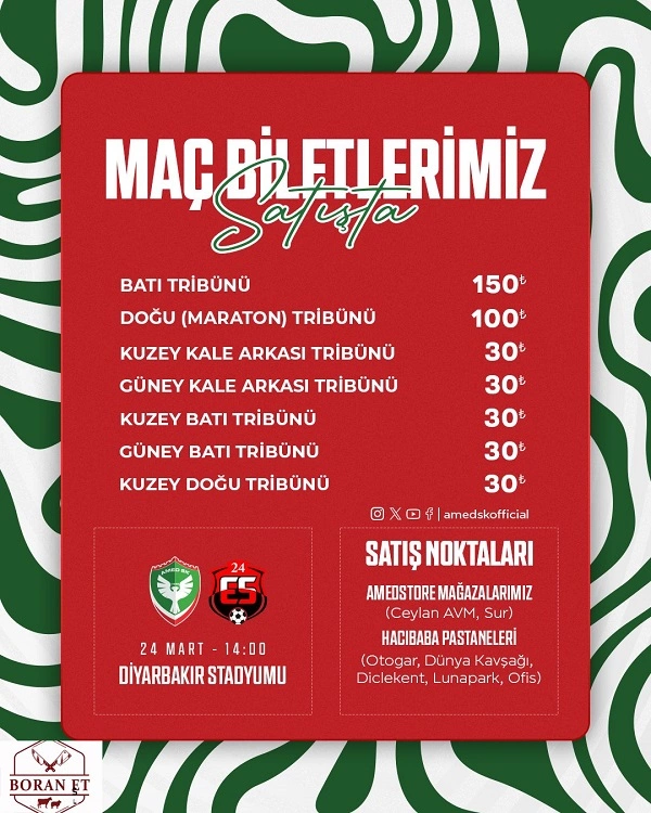 Amedspor maç biletleri nerede satılıyor?