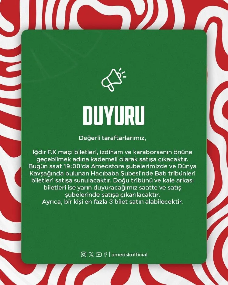 Amedspor Iğdır maçı biletleri ilgili açıklama! işte bilet tarihleri