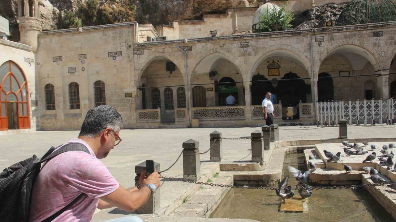 Sıcaktan bunalan güvercinler Balıklıgöl suyunda serinledi