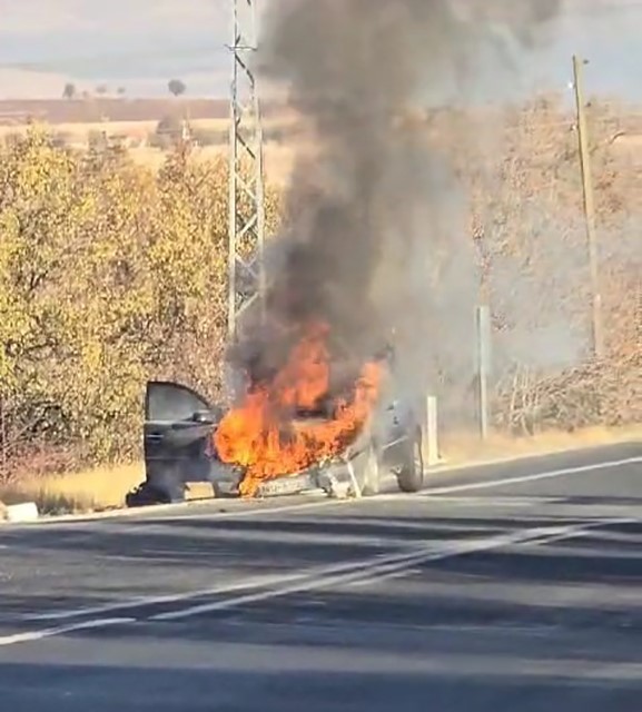 Elazığ’da otomobil alev alev yandı