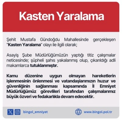 Bingöl’de yaralama olayının şüphelisi yakalandı